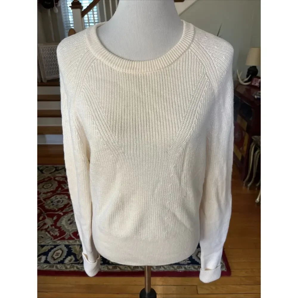 Banana Republic Womens M Cream 100% Merino Wool Ribbed Pullover Sweater Classic